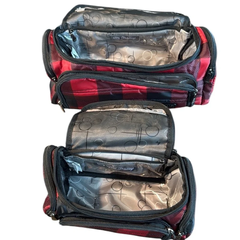 Lug Trolley And Mini Trolley Cosmetic Case Bags In Buffalo Check Red.